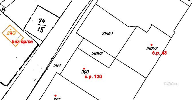 Chvalovice 40956563 na parcele st. 299/2 v KÚ Chvalovice, Katastrální mapa