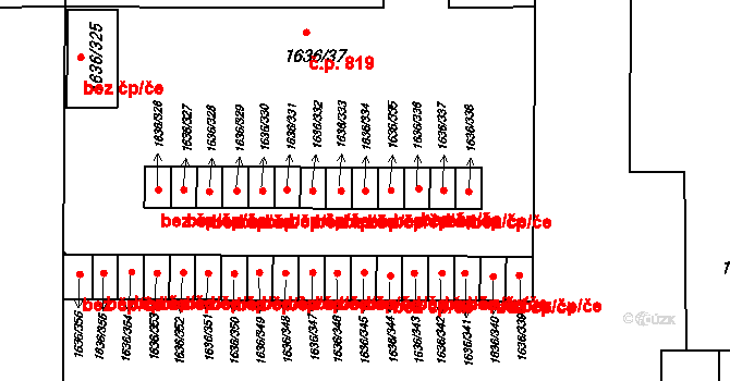 Bílina 43305563 na parcele st. 1636/334 v KÚ Bílina, Katastrální mapa