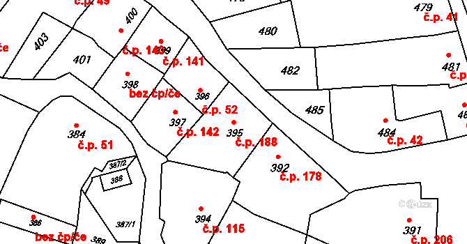 Kobeřice u Brna 188 na parcele st. 395 v KÚ Kobeřice u Brna, Katastrální mapa