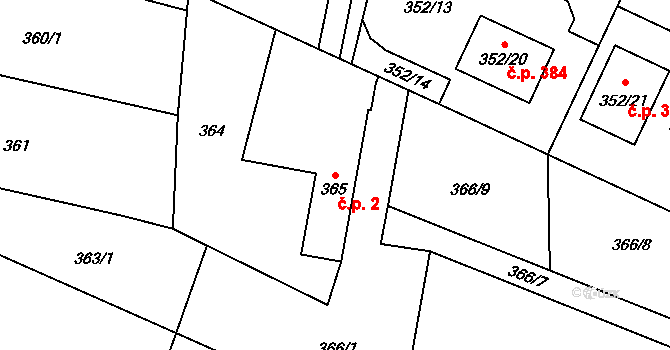 Bobrovníky 2, Hlučín na parcele st. 365 v KÚ Bobrovníky, Katastrální mapa