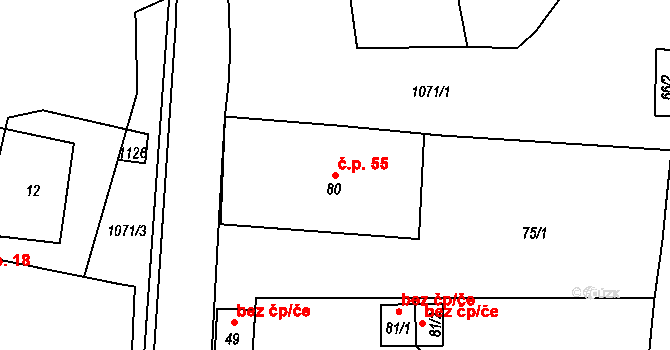 Čichalov 55 na parcele st. 80 v KÚ Čichalov, Katastrální mapa
