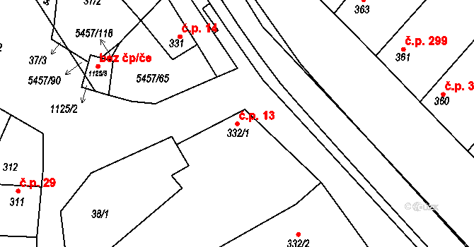 Polešovice 13 na parcele st. 332/1 v KÚ Polešovice, Katastrální mapa