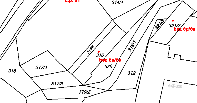 Bohuslavice 49242563 na parcele st. 316 v KÚ Bohuslavice nad Metují, Katastrální mapa