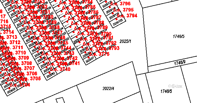 Prostřední Suchá 3793, Havířov na parcele st. 2025/132 v KÚ Prostřední Suchá, Katastrální mapa