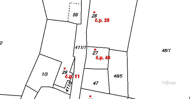 Chacholice 40, Chrast na parcele st. 27 v KÚ Chacholice, Katastrální mapa