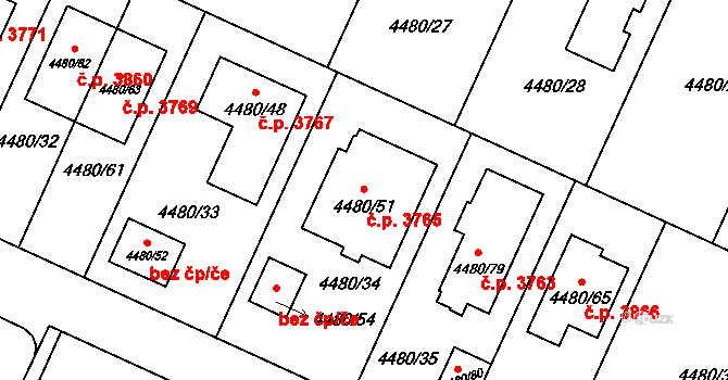 Znojmo 3765 na parcele st. 4480/51 v KÚ Znojmo-město, Katastrální mapa