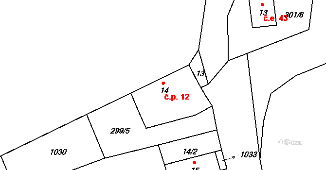 Praskolesy 12, Mrákotín na parcele st. 14 v KÚ Praskolesy u Mrákotína, Katastrální mapa