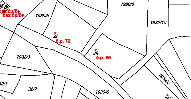 Žichlice 66, Hromnice na parcele st. 88 v KÚ Žichlice u Hromnic, Katastrální mapa