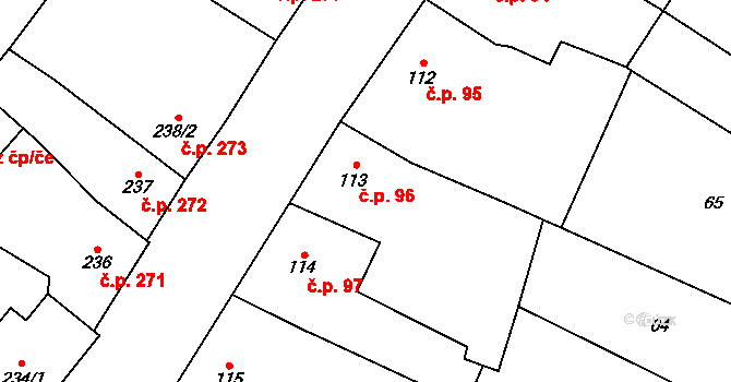 Kostelec nad Labem 96 na parcele st. 113 v KÚ Kostelec nad Labem, Katastrální mapa