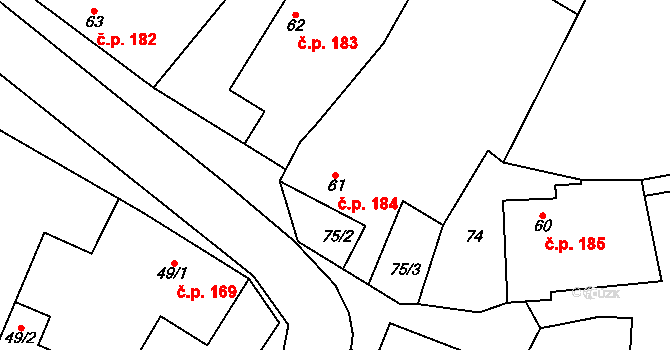 Čisovice 184 na parcele st. 61 v KÚ Čisovice, Katastrální mapa