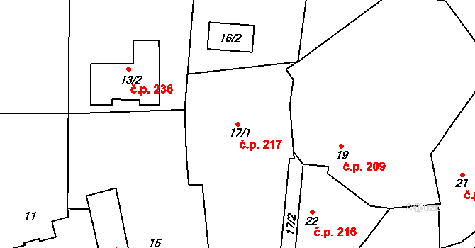 Průhonice 217 na parcele st. 17/1 v KÚ Hole u Průhonic, Katastrální mapa