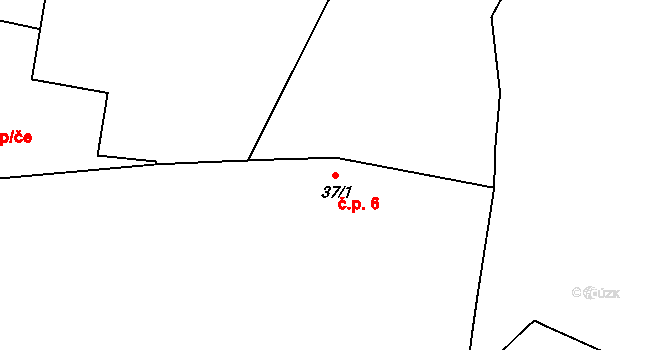 Borkovice 6 na parcele st. 37/1 v KÚ Borkovice, Katastrální mapa