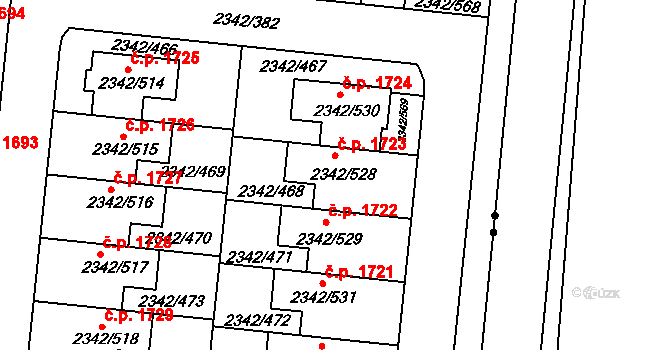 Kunratice 1723, Praha na parcele st. 2342/528 v KÚ Kunratice, Katastrální mapa