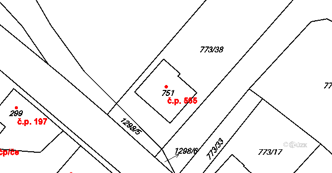 Cerhenice 565 na parcele st. 751 v KÚ Cerhenice, Katastrální mapa