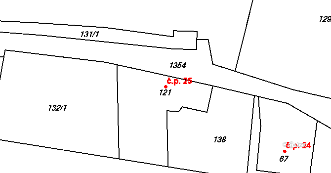 Kamenka 25, Odry na parcele st. 121 v KÚ Kamenka, Katastrální mapa