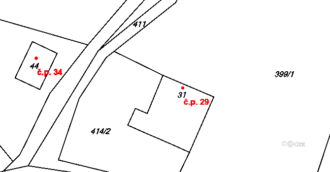 Bohunice 29 na parcele st. 31 v KÚ Bohunice u Tvrzic, Katastrální mapa