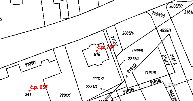 Černovice 737 na parcele st. 918 v KÚ Černovice u Tábora, Katastrální mapa