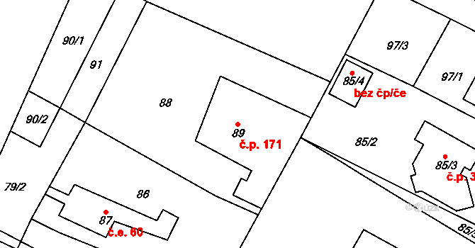 Senec 171, Zruč-Senec na parcele st. 89 v KÚ Senec u Plzně, Katastrální mapa