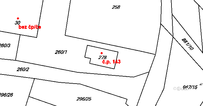 Valšov 143 na parcele st. 278 v KÚ Valšov, Katastrální mapa