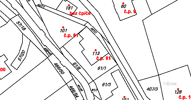 Perštejn 91 na parcele st. 113 v KÚ Perštejn, Katastrální mapa