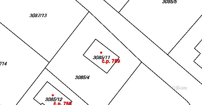 Hodkovice nad Mohelkou 759 na parcele st. 3085/11 v KÚ Hodkovice nad Mohelkou, Katastrální mapa