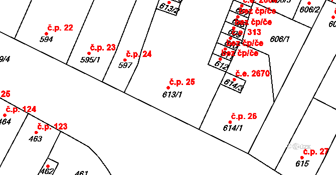 Trmice 25 na parcele st. 613/1 v KÚ Trmice, Katastrální mapa