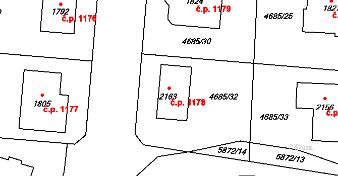 Hrušovany nad Jevišovkou 1178 na parcele st. 2163 v KÚ Hrušovany nad Jevišovkou, Katastrální mapa