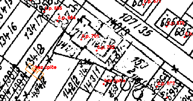 Kostice 702 na parcele st. 720 v KÚ Kostice, Katastrální mapa