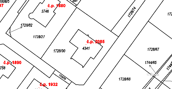 Čáslav-Nové Město 2085, Čáslav na parcele st. 4341 v KÚ Čáslav, Katastrální mapa