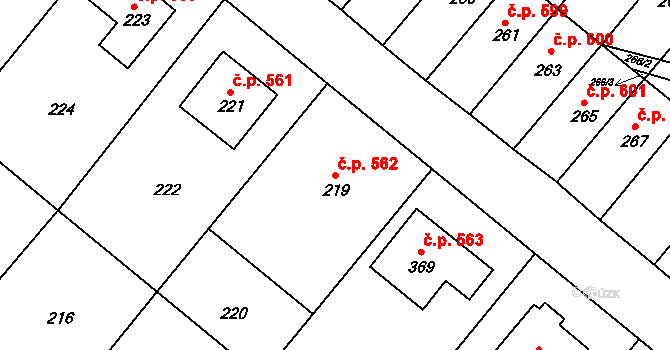 Konice 562 na parcele st. 219 v KÚ Konice, Katastrální mapa