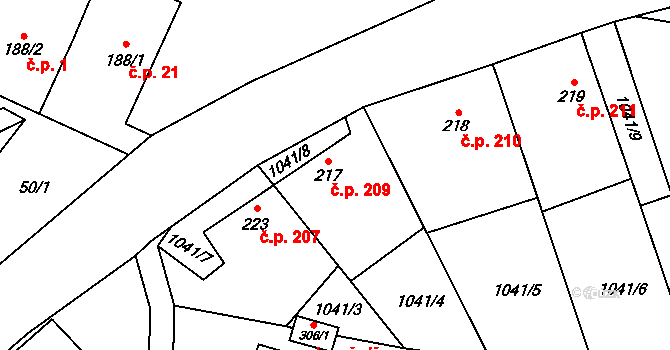 Otinoves 209 na parcele st. 217 v KÚ Otinoves, Katastrální mapa