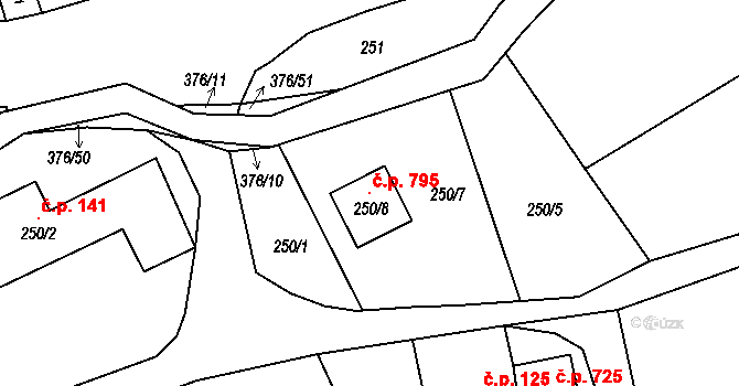 Staříč 795 na parcele st. 250/8 v KÚ Staříč, Katastrální mapa