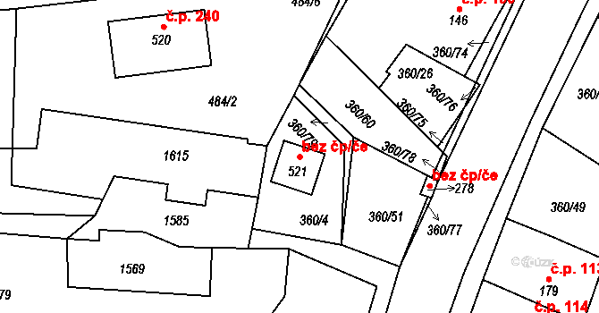 Prosetín 107118564 na parcele st. 521 v KÚ Prosetín u Hlinska, Katastrální mapa