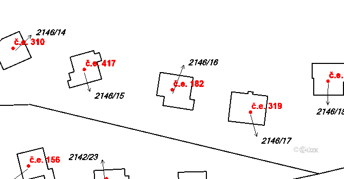 Lančov 182 na parcele st. 2146/16 v KÚ Lančov, Katastrální mapa