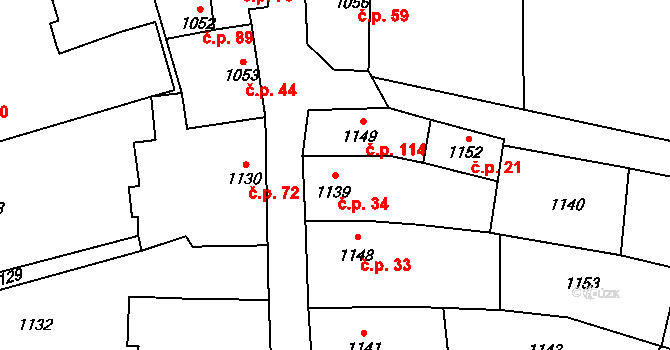 Přerov XII-Žeravice 34, Přerov na parcele st. 1139 v KÚ Žeravice, Katastrální mapa