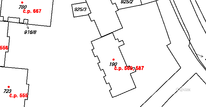 Tovačov I-Město 569,587, Tovačov na parcele st. 190 v KÚ Tovačov, Katastrální mapa