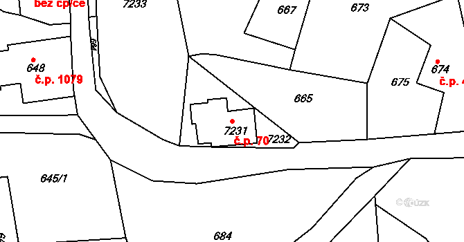 Jiřetín pod Bukovou 70 na parcele st. 7231 v KÚ Jiřetín pod Bukovou, Katastrální mapa