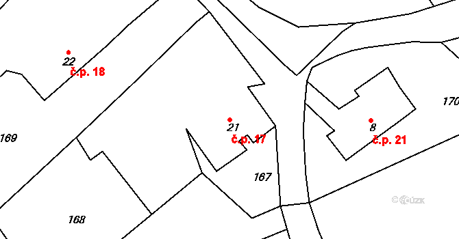 Štítov 17 na parcele st. 21 v KÚ Štítov, Katastrální mapa