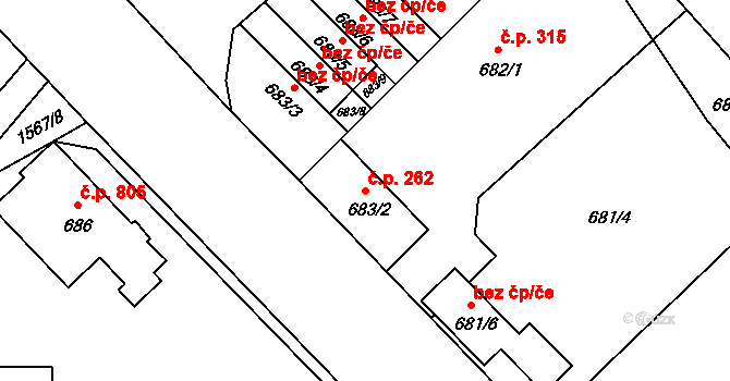 Doksy 262 na parcele st. 683/2 v KÚ Doksy u Máchova jezera, Katastrální mapa