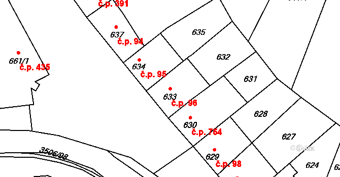 Vyškov-Předměstí 96, Vyškov na parcele st. 633 v KÚ Vyškov, Katastrální mapa
