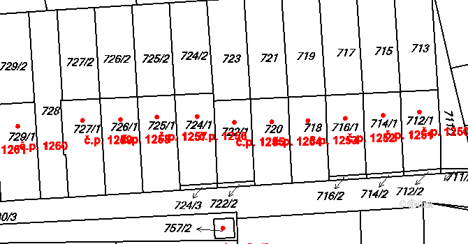 Slavkov u Brna 1255 na parcele st. 722/1 v KÚ Slavkov u Brna, Katastrální mapa