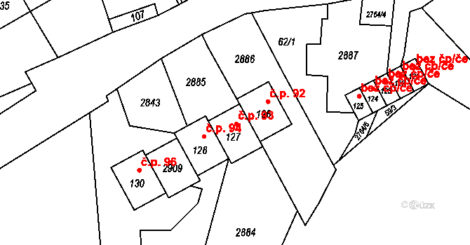 Dolní Povelice 93, Bohušov na parcele st. 127 v KÚ Dolní Povelice, Katastrální mapa