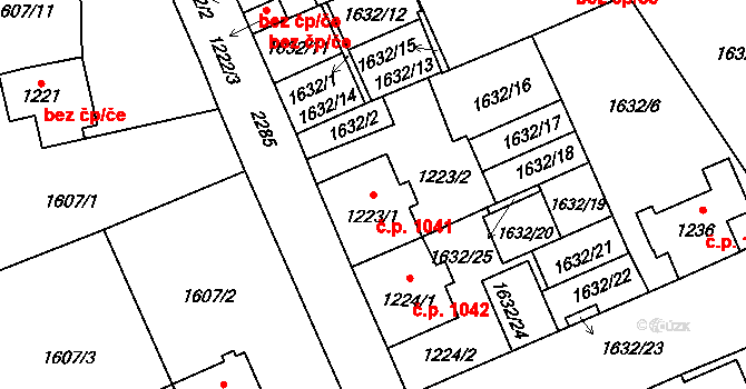 Šumperk 1041 na parcele st. 1223/1 v KÚ Šumperk, Katastrální mapa