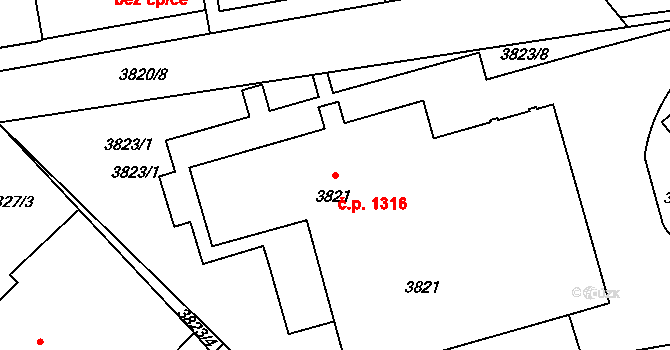 Kročehlavy 1316, Kladno na parcele st. 3821 v KÚ Kročehlavy, Katastrální mapa