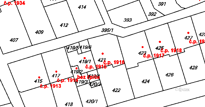 Kročehlavy 1916, Kladno na parcele st. 421 v KÚ Kročehlavy, Katastrální mapa