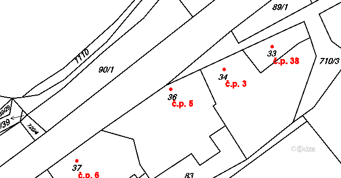 Hořešovice 5 na parcele st. 36 v KÚ Hořešovice, Katastrální mapa