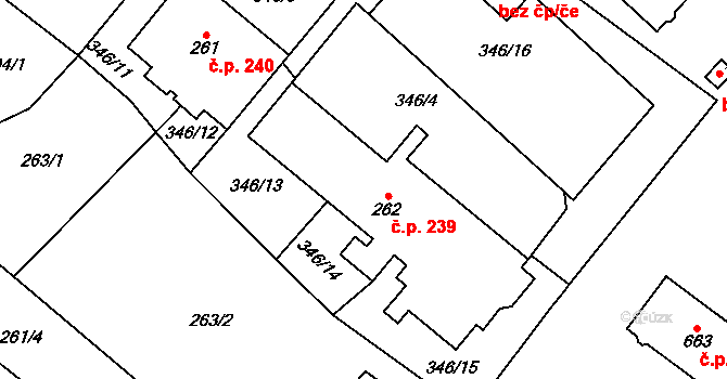 Cerhenice 239 na parcele st. 262 v KÚ Cerhenice, Katastrální mapa