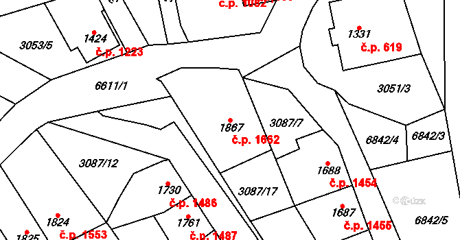 Kraslice 1662 na parcele st. 1867 v KÚ Kraslice, Katastrální mapa