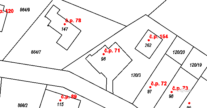 Pěnčín 71 na parcele st. 96 v KÚ Pěnčín, Katastrální mapa