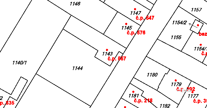 Kosmonosy 557 na parcele st. 1143 v KÚ Kosmonosy, Katastrální mapa